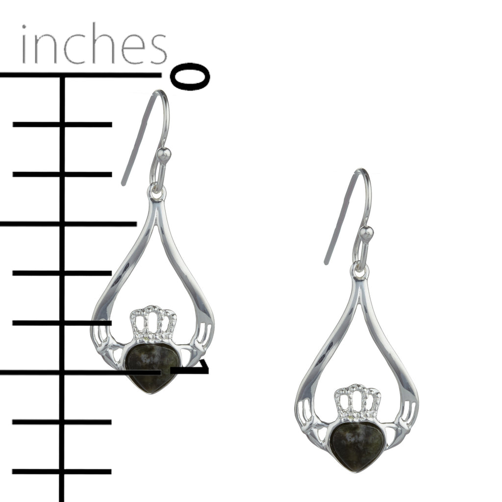Claddagh Connemara Marble Silver Drop Earrings
