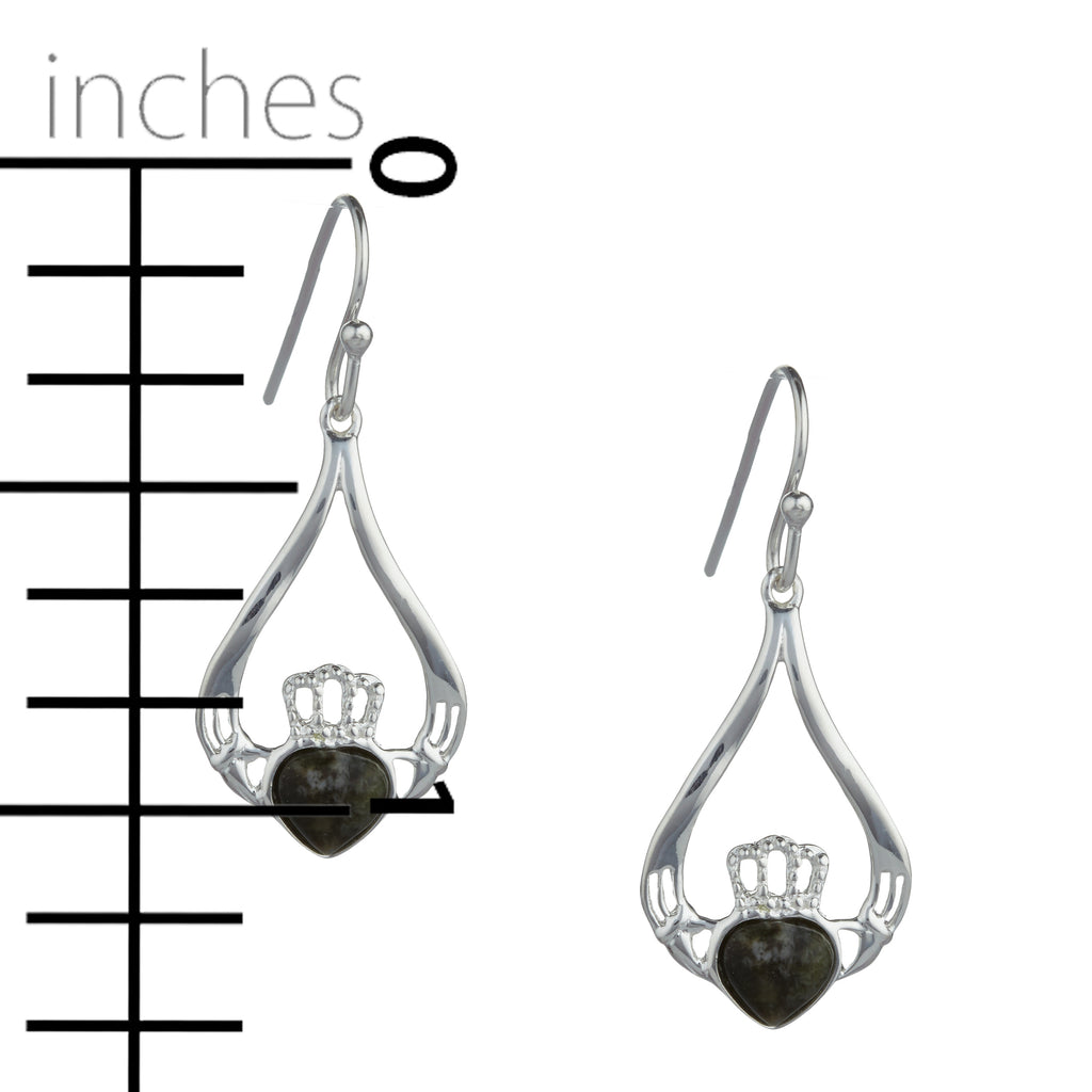 Claddagh Connemara Marble Silver Drop Earrings