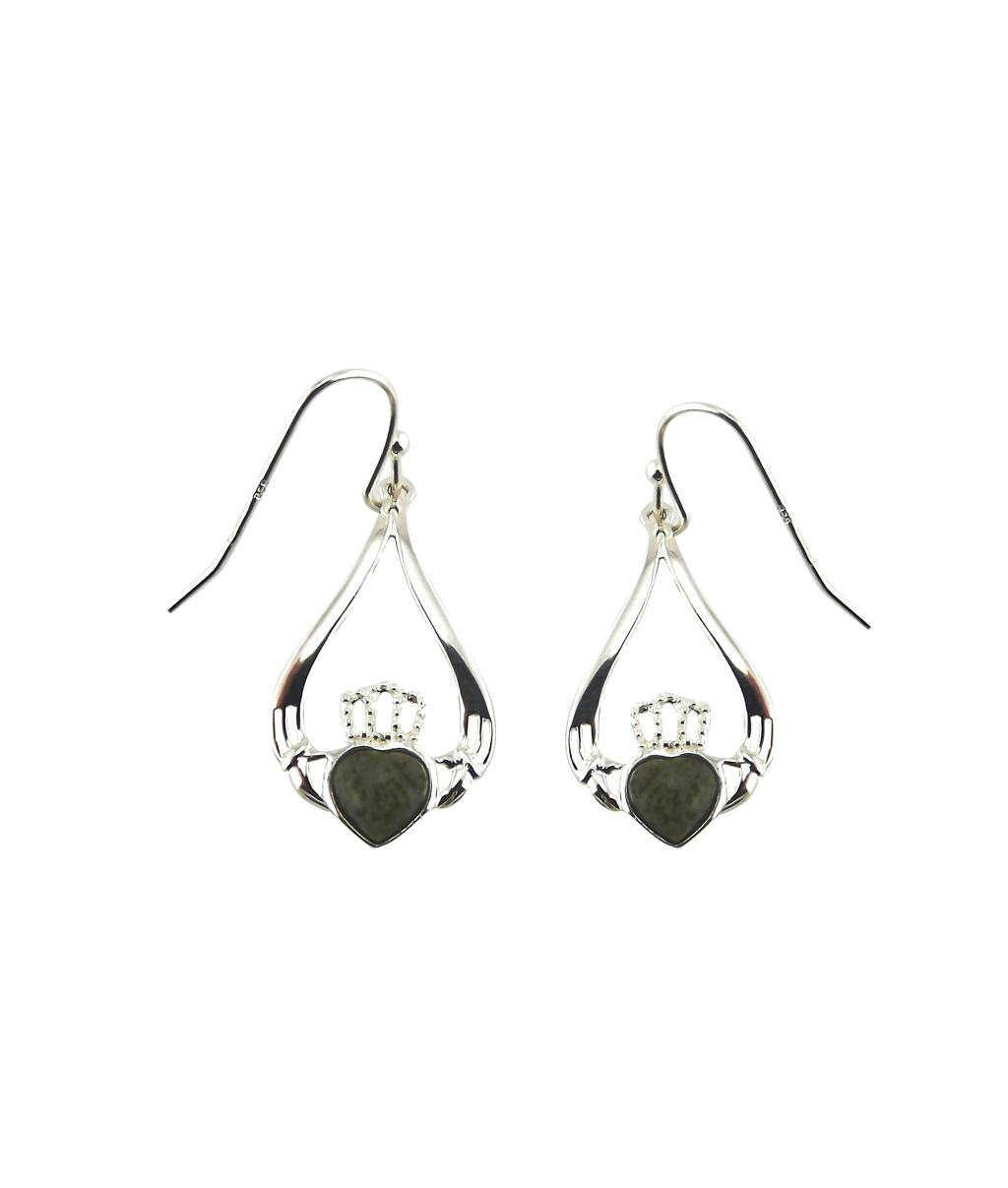 Claddagh Connemara Marble Silver Drop Earrings