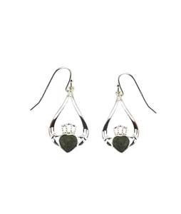 Claddagh Connemara Marble Silver Drop Earrings