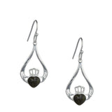 Claddagh Connemara Marble Silver Drop Earrings