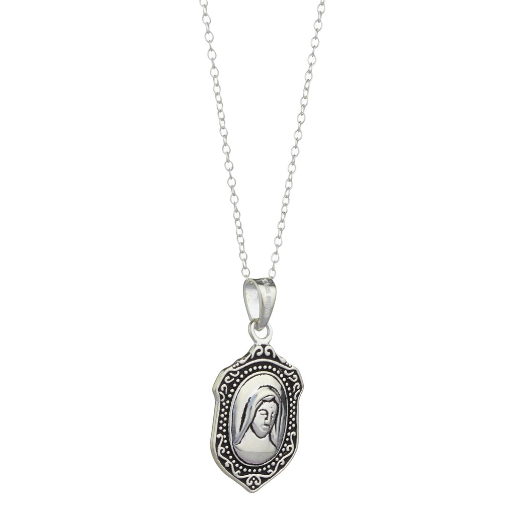 'Our Lady' Sterling Silver Connemara Marble Medal Pendant