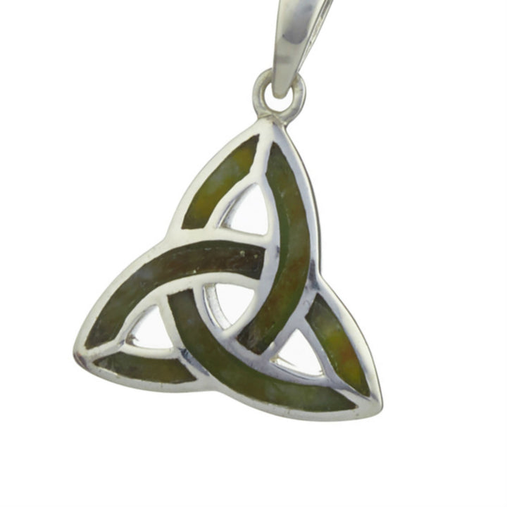 Trinity Knot Pendant For Women In Silver And Connemara Marble