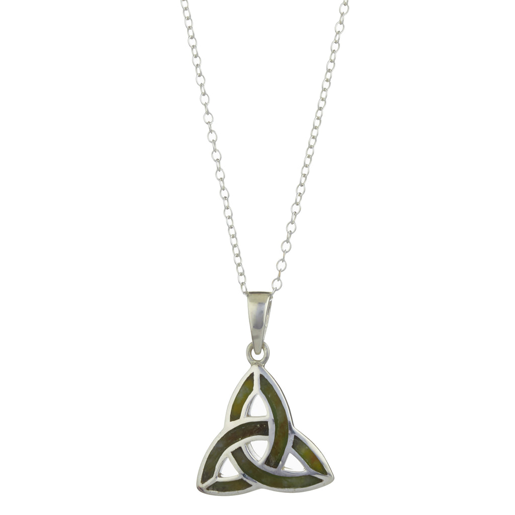 Trinity Knot Pendant For Women In Silver And Connemara Marble