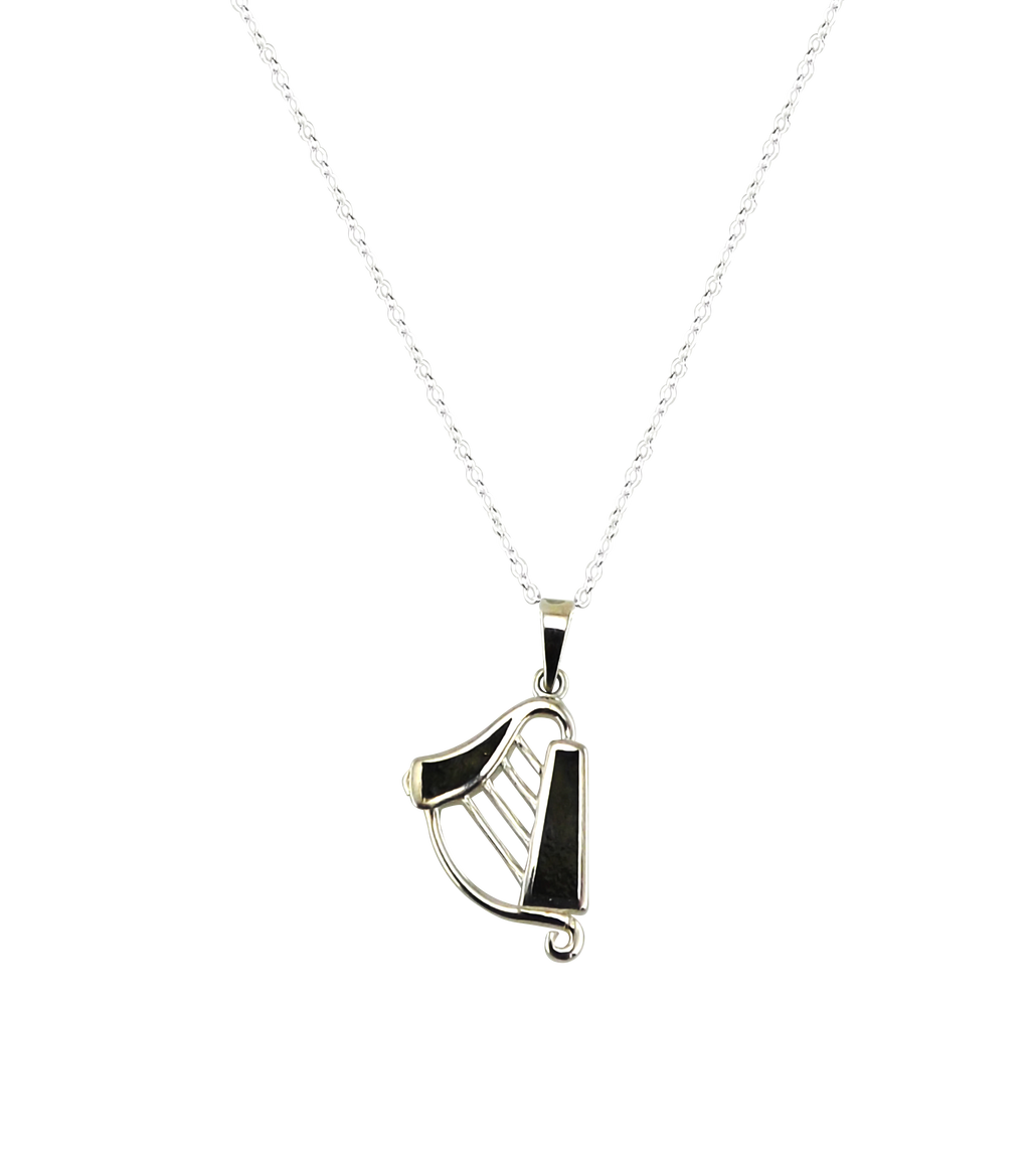 Harp Silver Connemara Marble Pendant