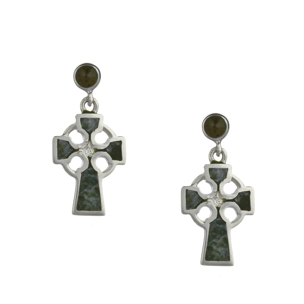 Celtic Cross Earrings Connemara Marble