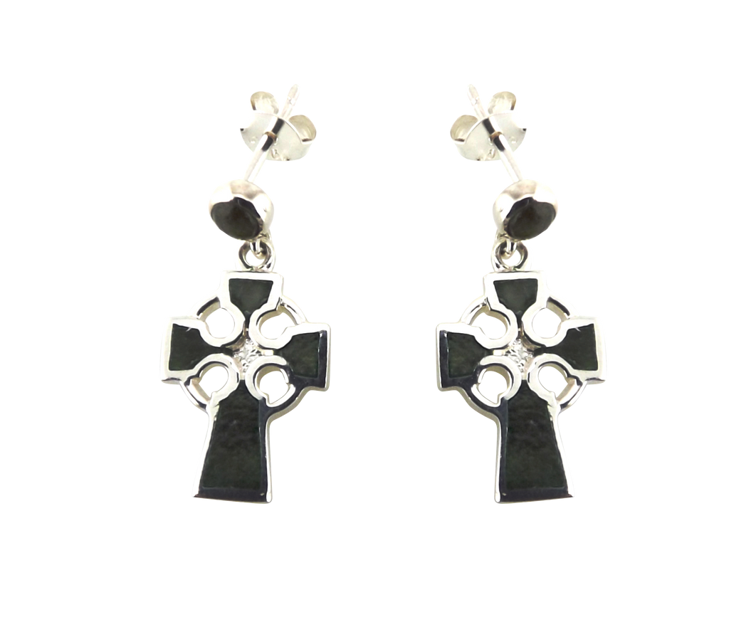 Celtic Cross Earrings Connemara Marble