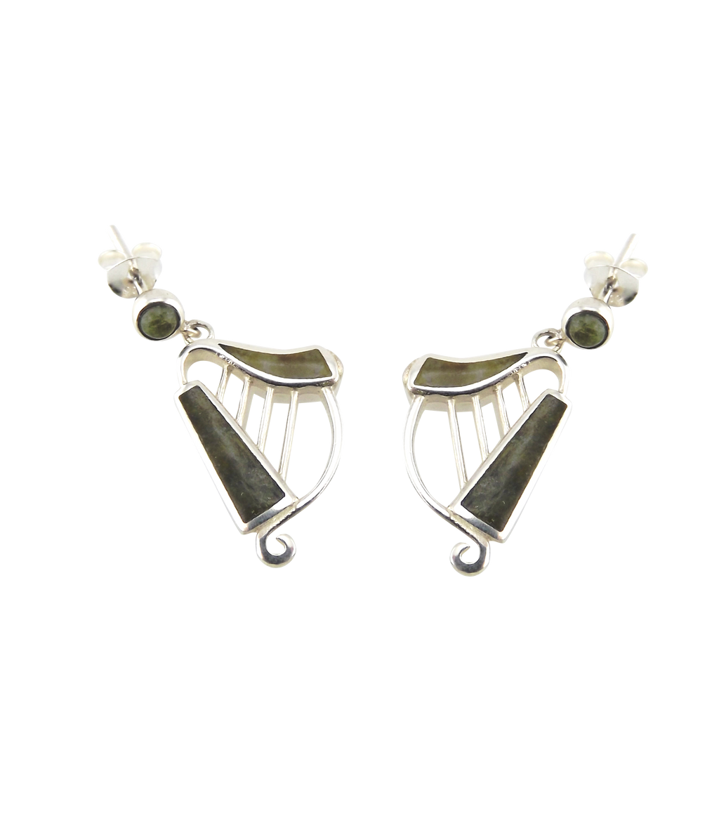 Harp Earrings Silver Connemara Marble