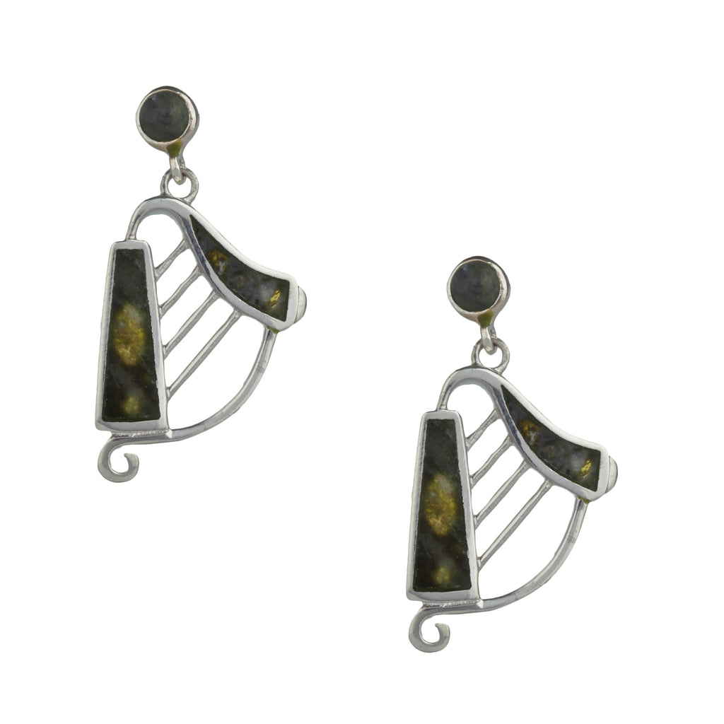 Harp Earrings Silver Connemara Marble