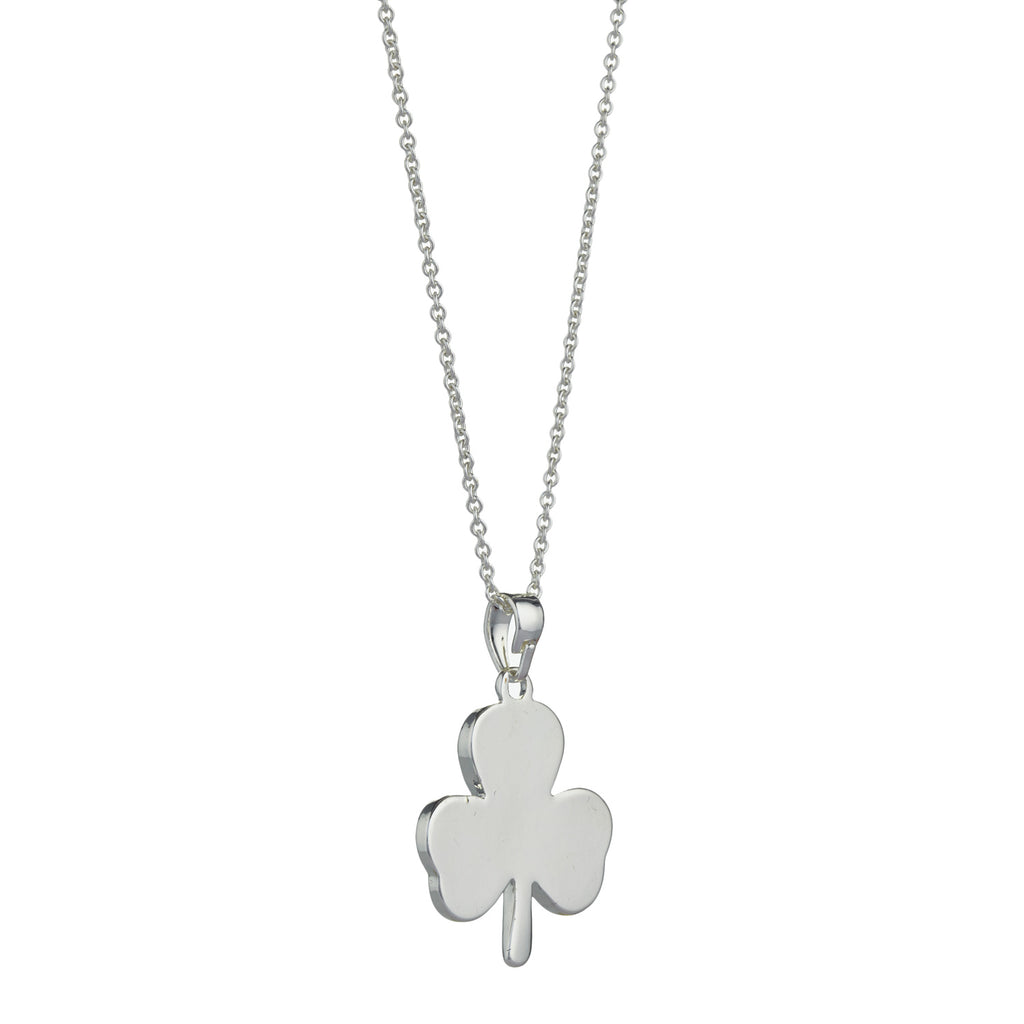 Shamrock Rhodium Plated Pendant (Irish Connemara Green Marble + 18" Rhodium Plated Chain)