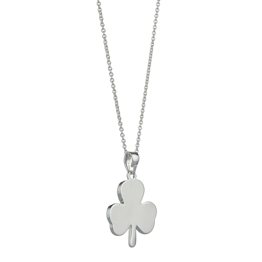 Shamrock Rhodium Plated Pendant (Irish Connemara Green Marble + 18" Rhodium Plated Chain)