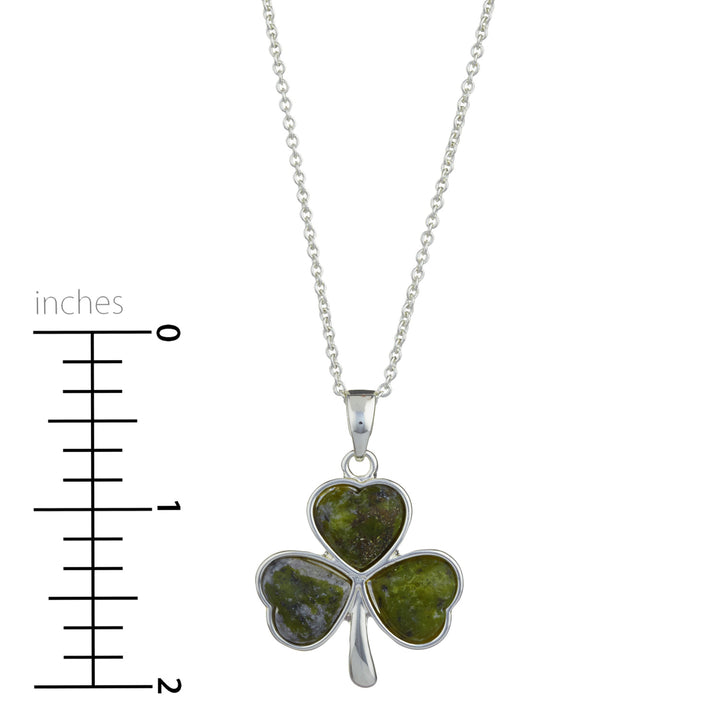 Shamrock Rhodium Plated Pendant (Irish Connemara Green Marble + 18" Rhodium Plated Chain)