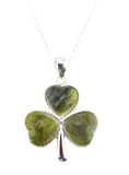 Shamrock Rhodium Plated Pendant (Irish Connemara Green Marble + 18" Rhodium Plated Chain)