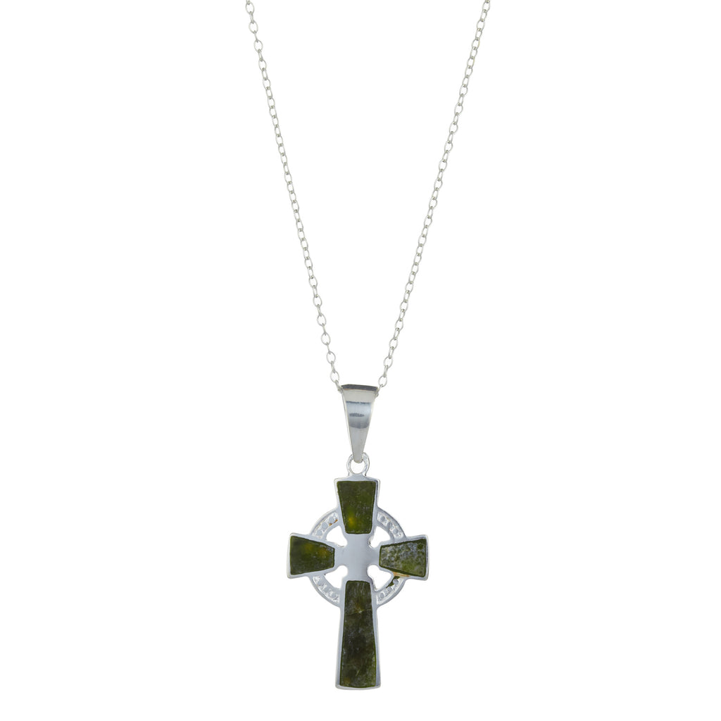 Celtic Cross Pendant, Sterling Silver Connemara Marble