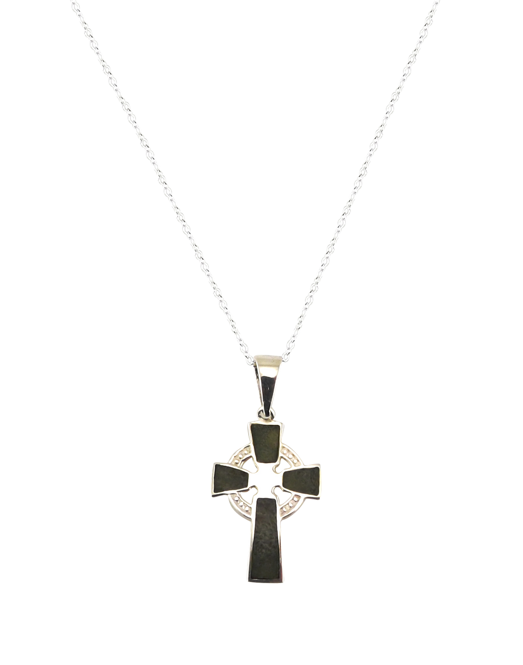 Celtic Cross Pendant, Sterling Silver Connemara Marble