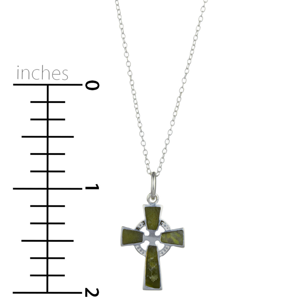 Celtic Cross Pendant, Sterling Silver Connemara Marble