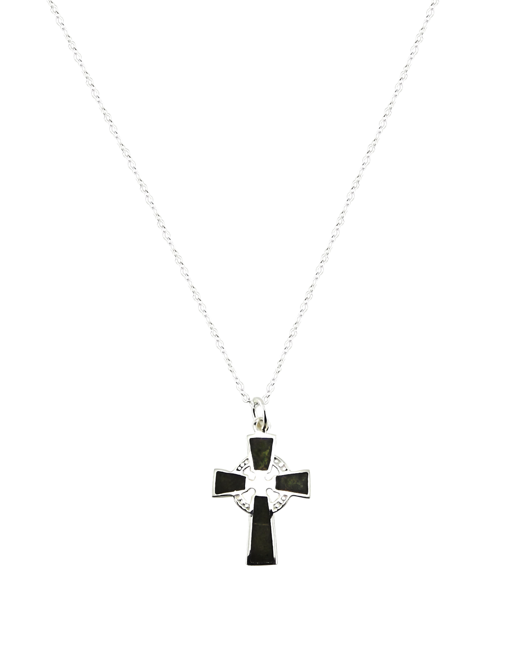 Celtic Cross Pendant, Sterling Silver Connemara Marble