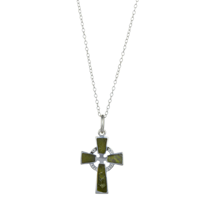 Celtic Cross Pendant, Sterling Silver Connemara Marble