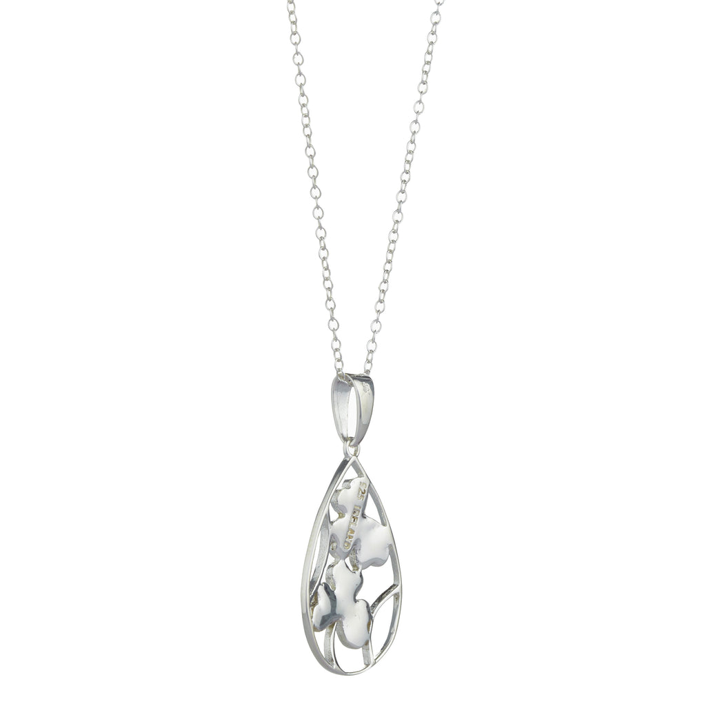 Shamrock spray Sterling Silver Connemara Marble Pendant