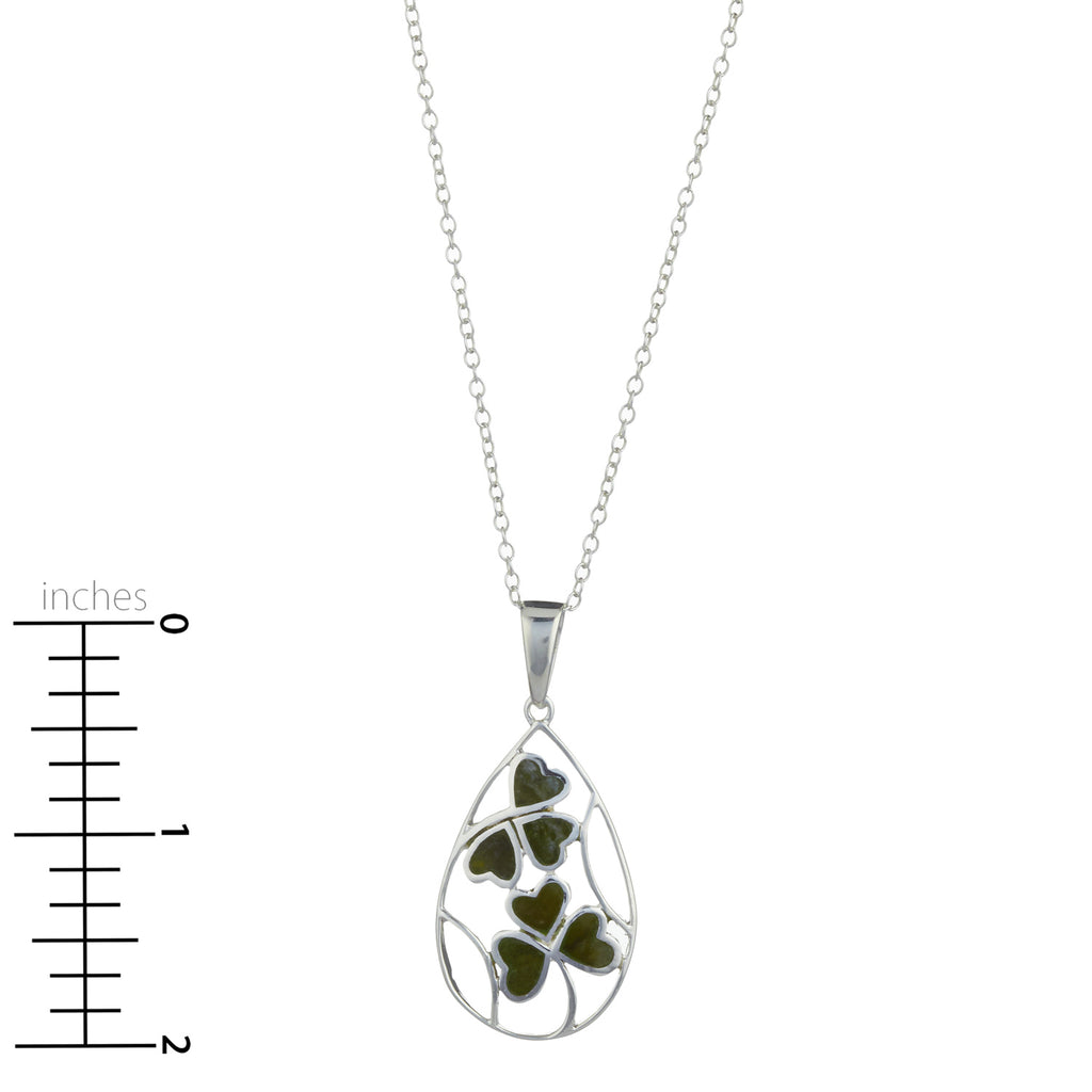 Shamrock spray Sterling Silver Connemara Marble Pendant