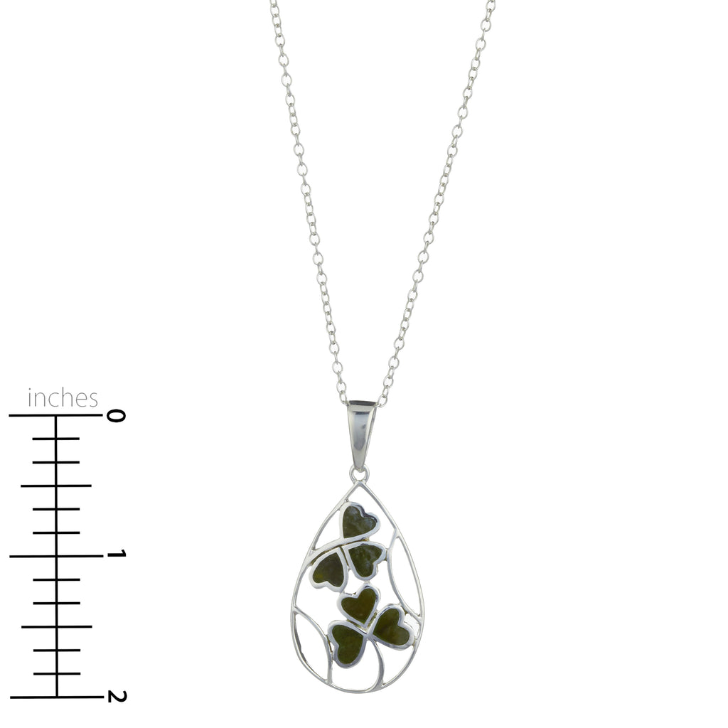 Shamrock spray Sterling Silver Connemara Marble Pendant
