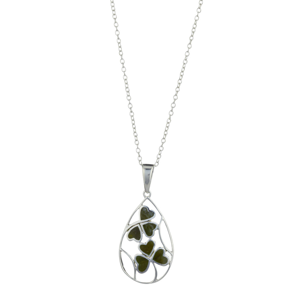 Shamrock spray Sterling Silver Connemara Marble Pendant