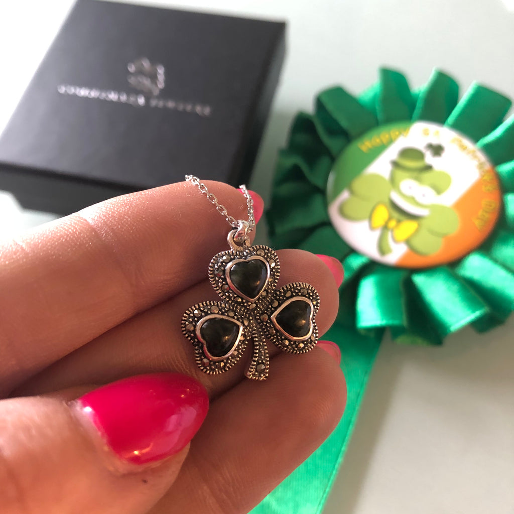 Shamrock Sterling Silver Pendant with Irish Connemara Green Marble