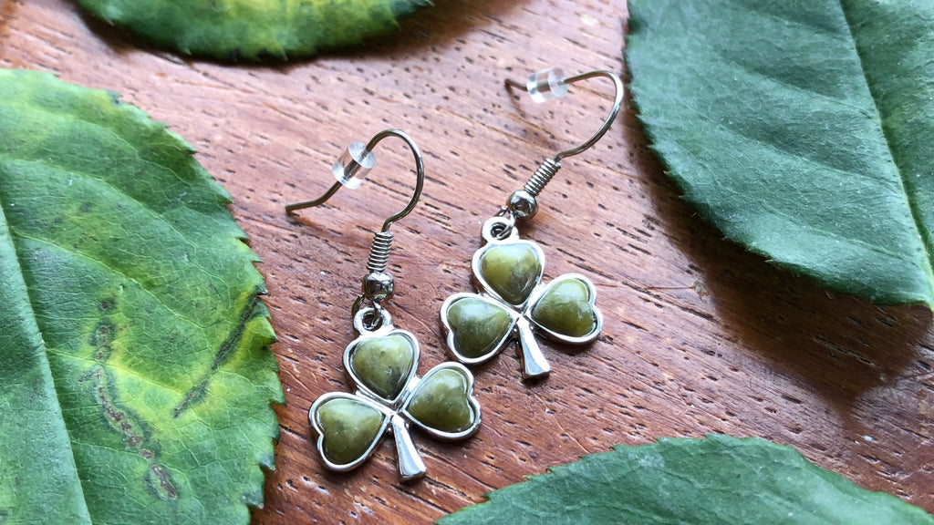 Shamrock Earrings For Women With Connemara Marble