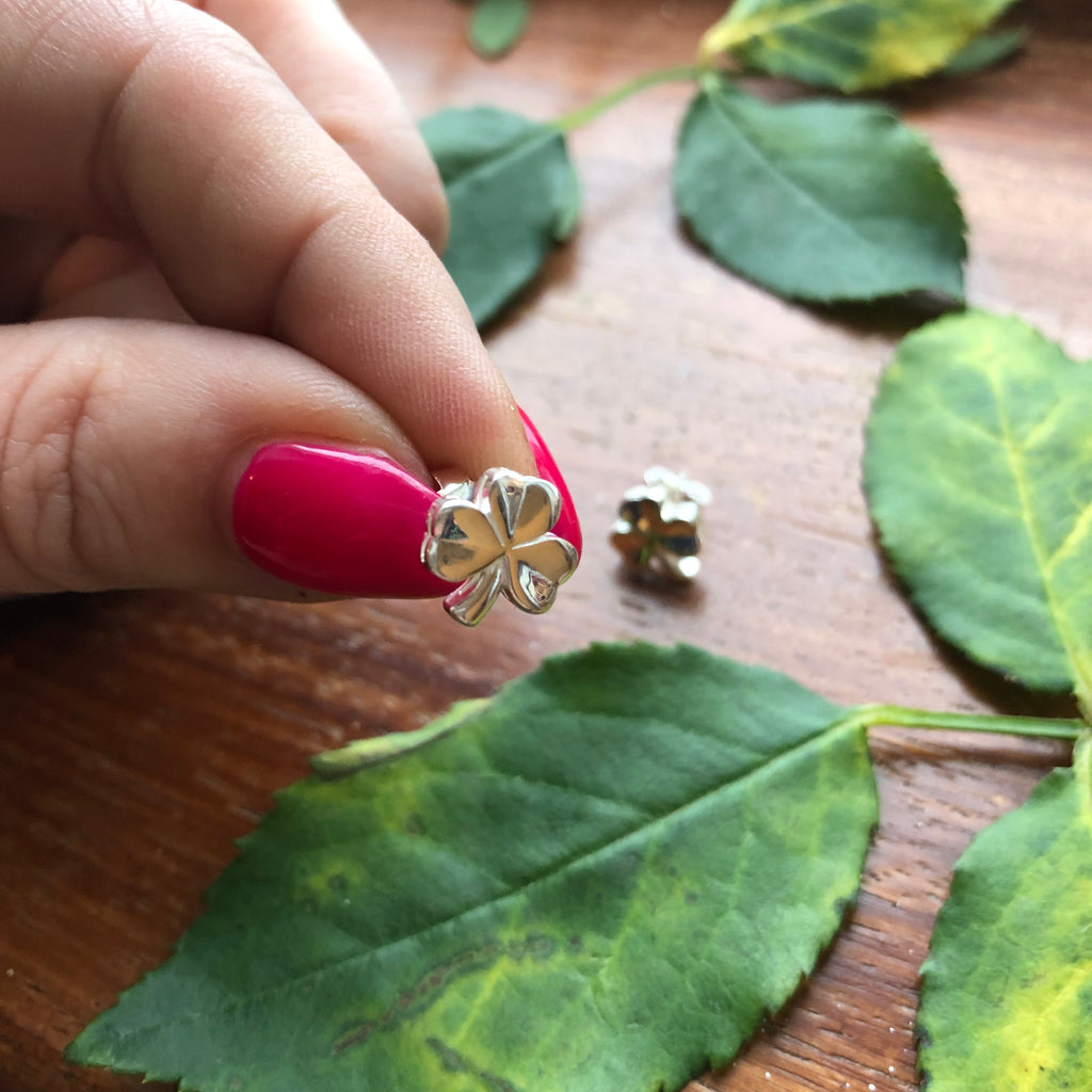 Shamrock Stud Earrings In Sterling Silver For Women