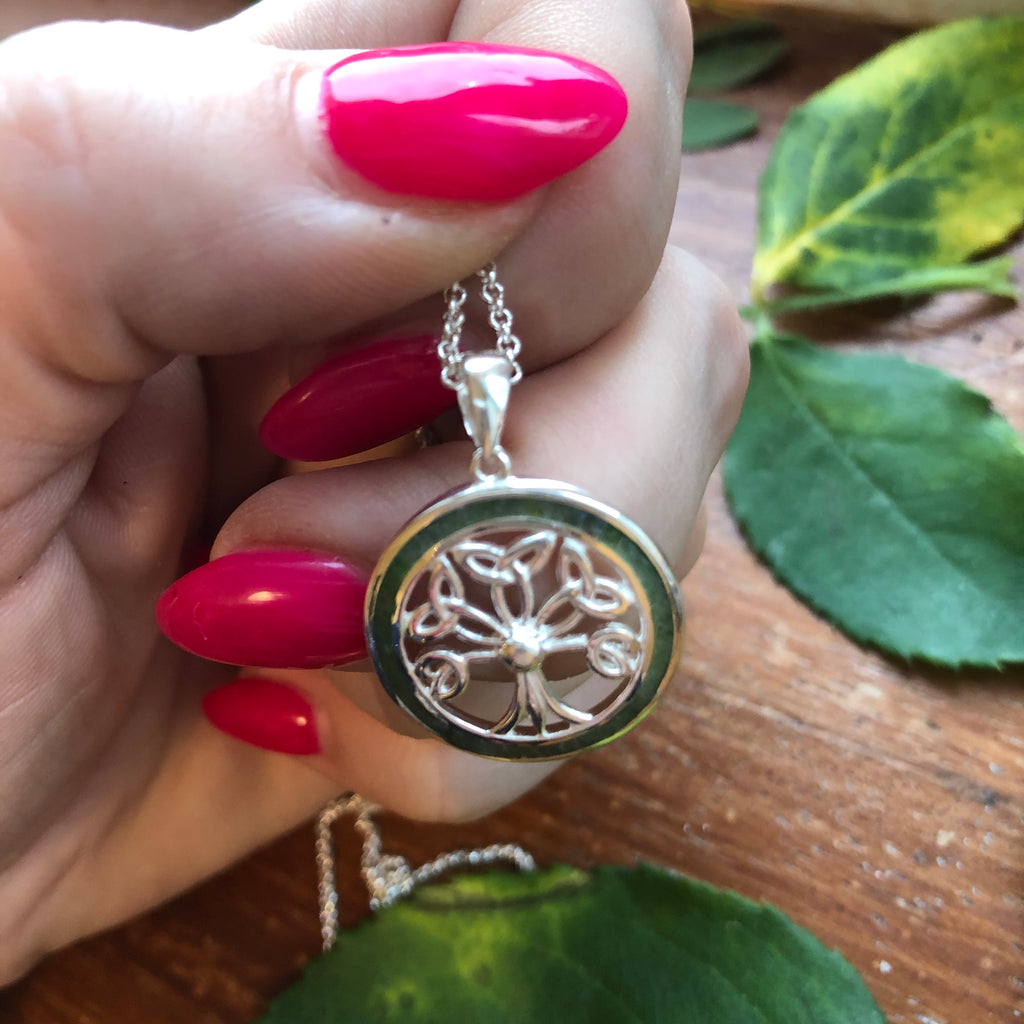 Tree of Life Pendant Sterling Silver & Connemara Marble with 18" Silver Chain