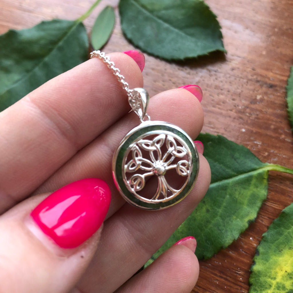 Tree of Life Pendant Sterling Silver & Connemara Marble with 18" Silver Chain