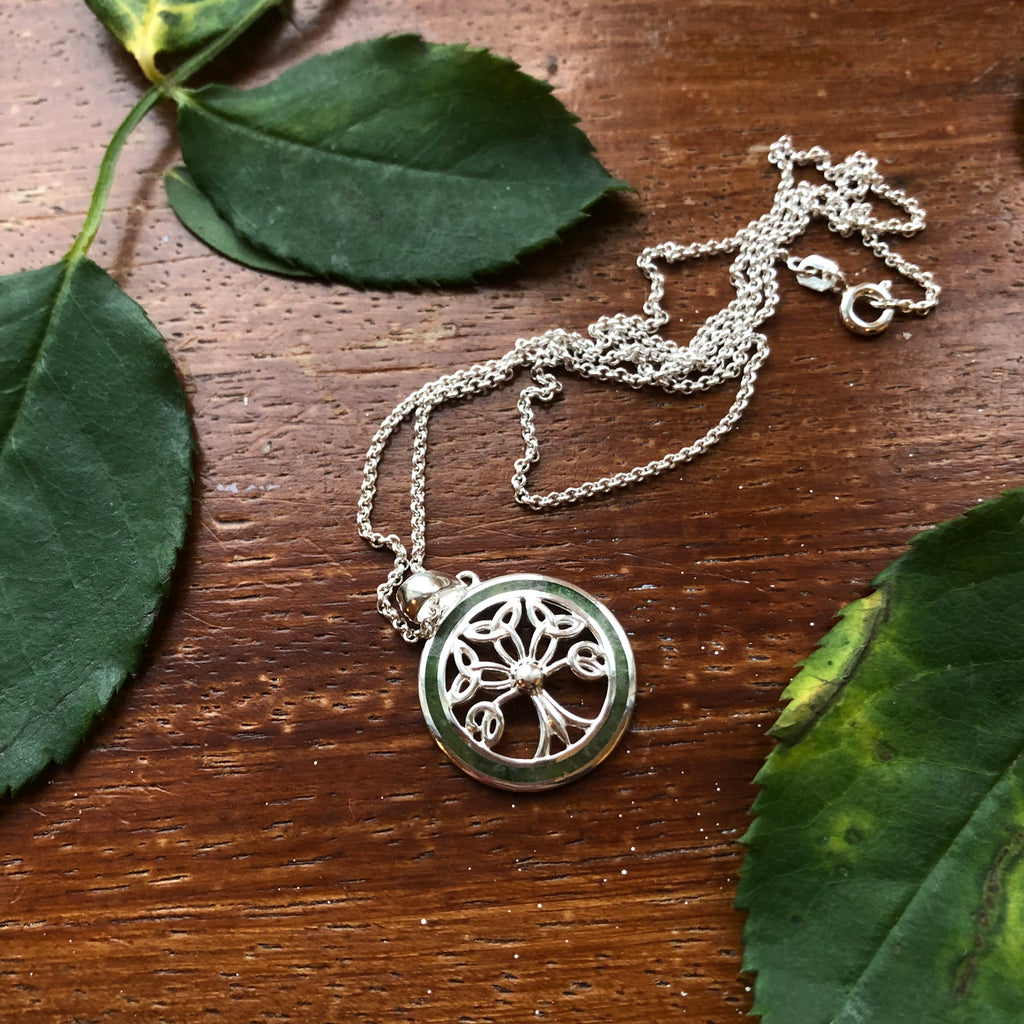 Tree of Life Pendant Sterling Silver & Connemara Marble with 18" Silver Chain