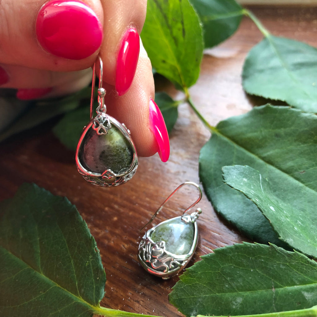 Claddagh Sterling Silver Connemara Marble Earrings