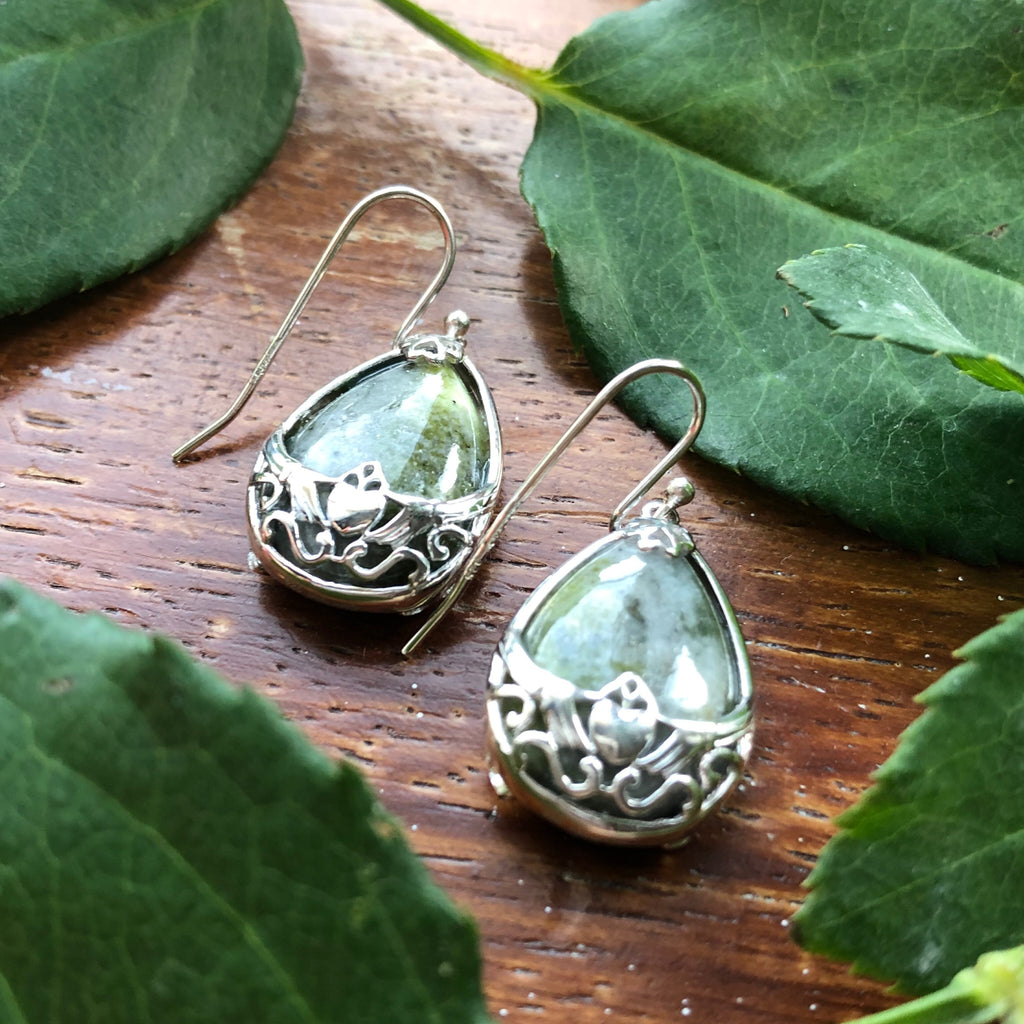 Claddagh Sterling Silver Connemara Marble Earrings