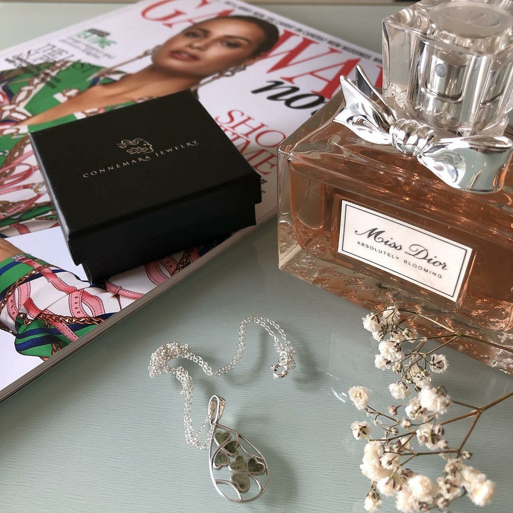 Shamrock spray Sterling Silver Connemara Marble Pendant