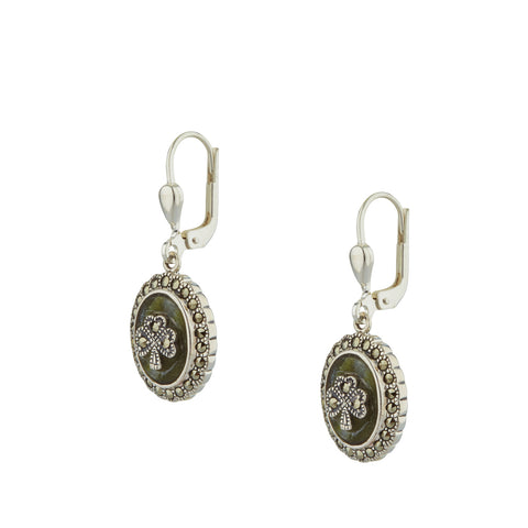 Connemara Marble Inlaid Shamrock Silver Earrings