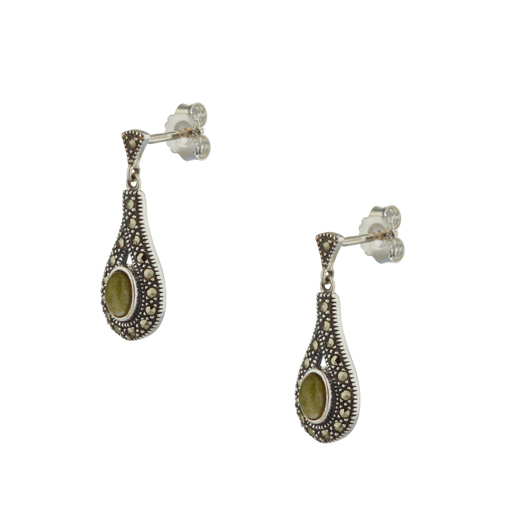 Connemara Marble Earrings For Women In Silver and Marcasite