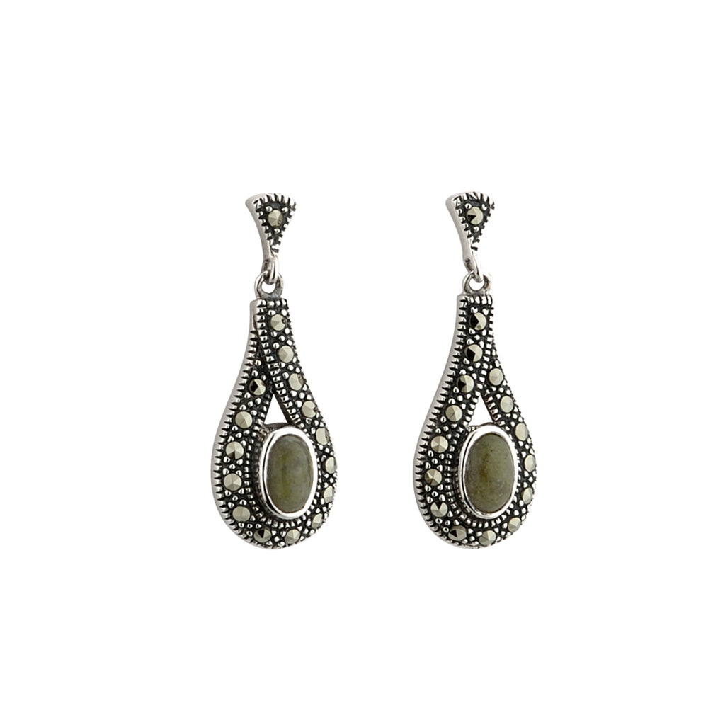 Connemara Marble Earrings For Women In Silver and Marcasite