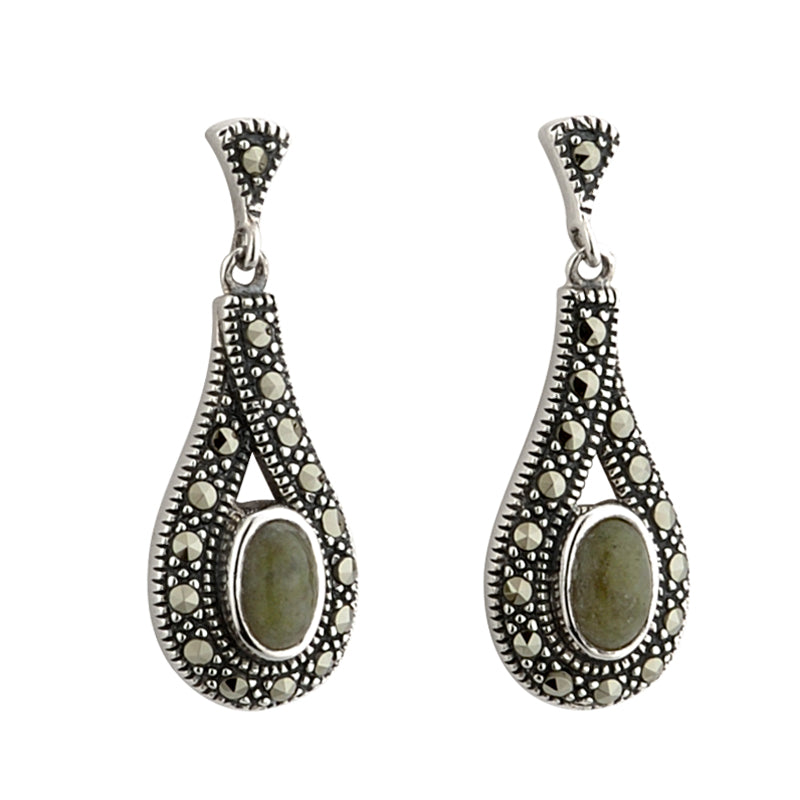 Connemara Marble Earrings For Women In Silver and Marcasite