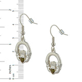 Claddagh Drop Earrings Rhodium Plated with Irish Connemara Marble