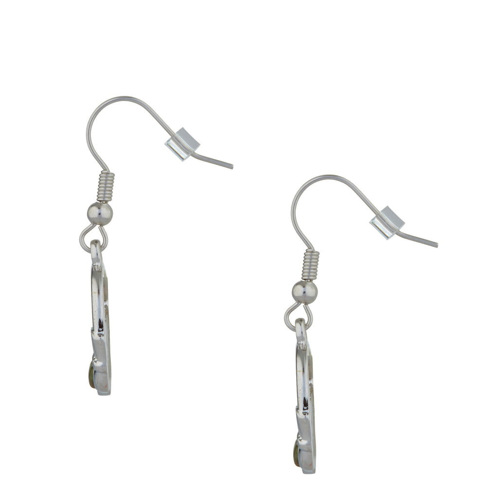 Claddagh Drop Earrings Rhodium Plated with Irish Connemara Marble