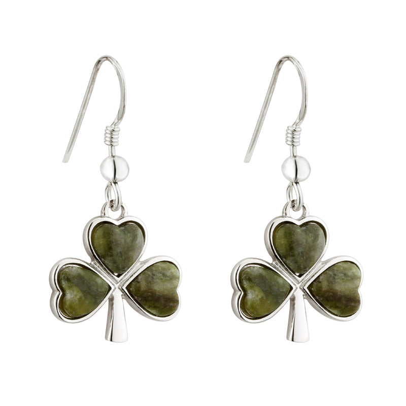 Shamrock Earrings For Women With Connemara Marble