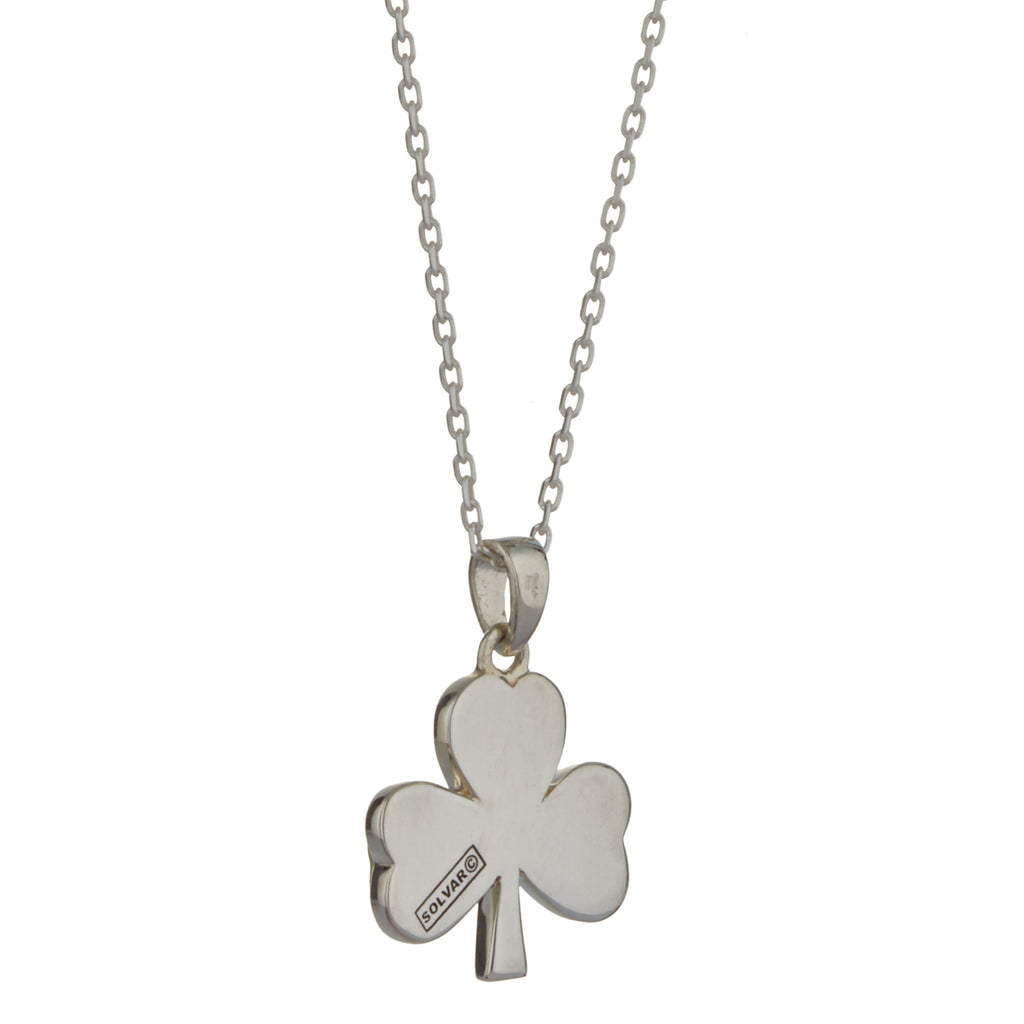 Shamrock Sterling Silver Pendant with Irish Connemara Green Marble with 18" Silver Chain