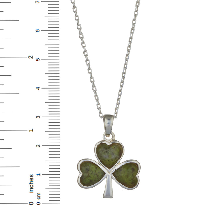 Shamrock Sterling Silver Pendant with Irish Connemara Green Marble with 18" Silver Chain