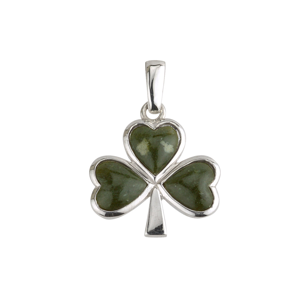 Shamrock Sterling Silver Pendant with Irish Connemara Green Marble with 18" Silver Chain