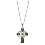 Celtic Cross Pendant Silver With Connemara Marble on 18" Silver Chain