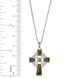 Celtic Cross Pendant Silver With Connemara Marble on 18" Silver Chain
