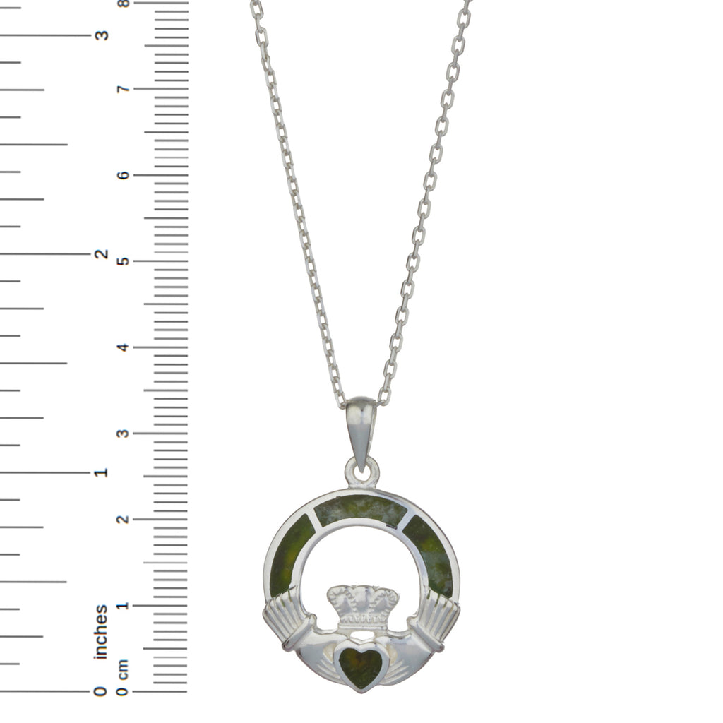 Claddagh Sterling Silver Pendant with Connemara Green Marble with 18" Silver Chain