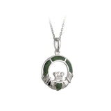 Claddagh Sterling Silver Pendant with Connemara Green Marble with 18" Silver Chain
