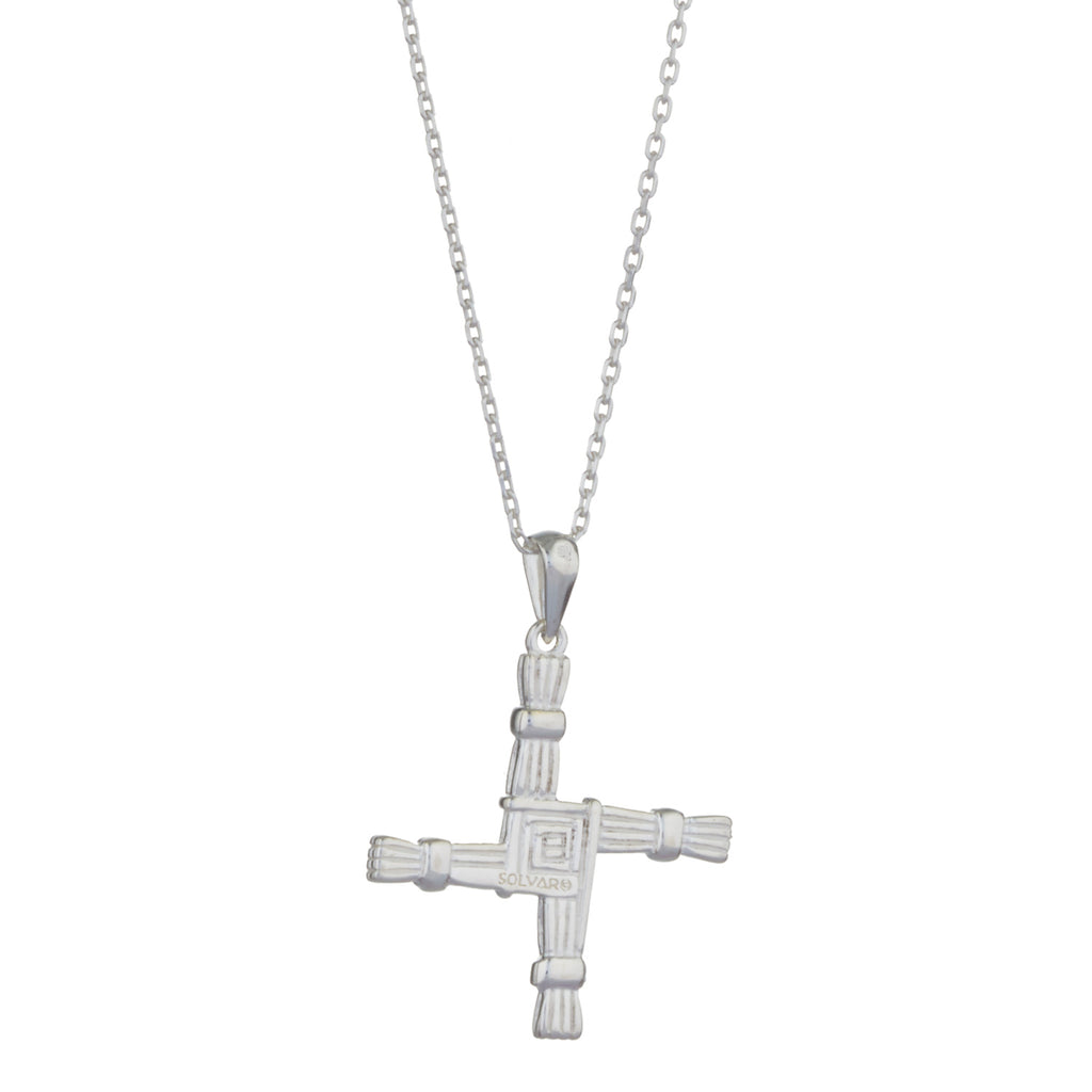 Sterling Silver St. Brigid's Cross w/ Irish Connemara Green Marble Pendant with 18" Silver Chain